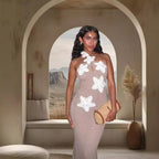 Damen Elegantes Maxikleid mit floralem Häkel-Design EB
