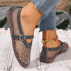 Damen Ballerinas mit modischem Netzdesign und dekorativem Riemchen EB