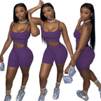 Damen Sportliches Set mit figurbetonendem Crop-Top und Shorts EB
