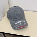 Distressed Denim-Baseballkappe mit Grafik für Herren