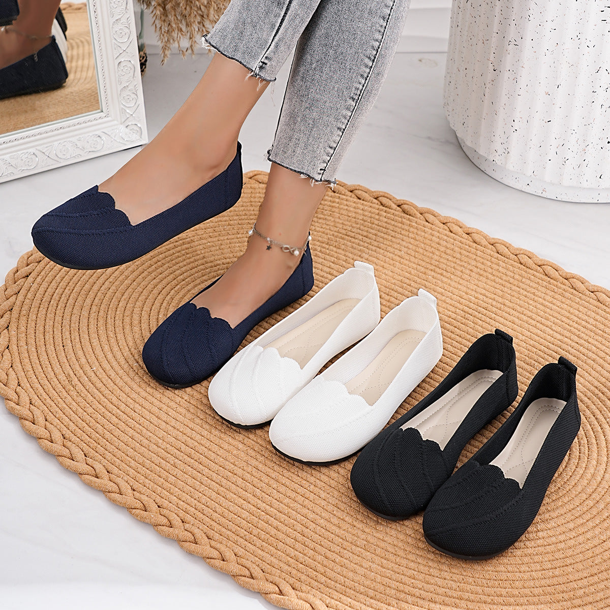 Damen Ballerinas mit elegantem Wellenmuster und rutschfester Sohle EB