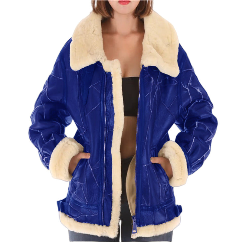 Damen Kunstfell gefütterte Pilotenjacke EB