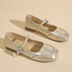 Damen elegante Flachschuhe mit funkelndem Riemchen und glänzendem Obermaterial EB