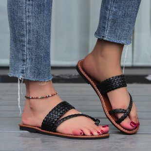 Damen bequeme Riemchen-Sandalen mit geflochtenem Design EB