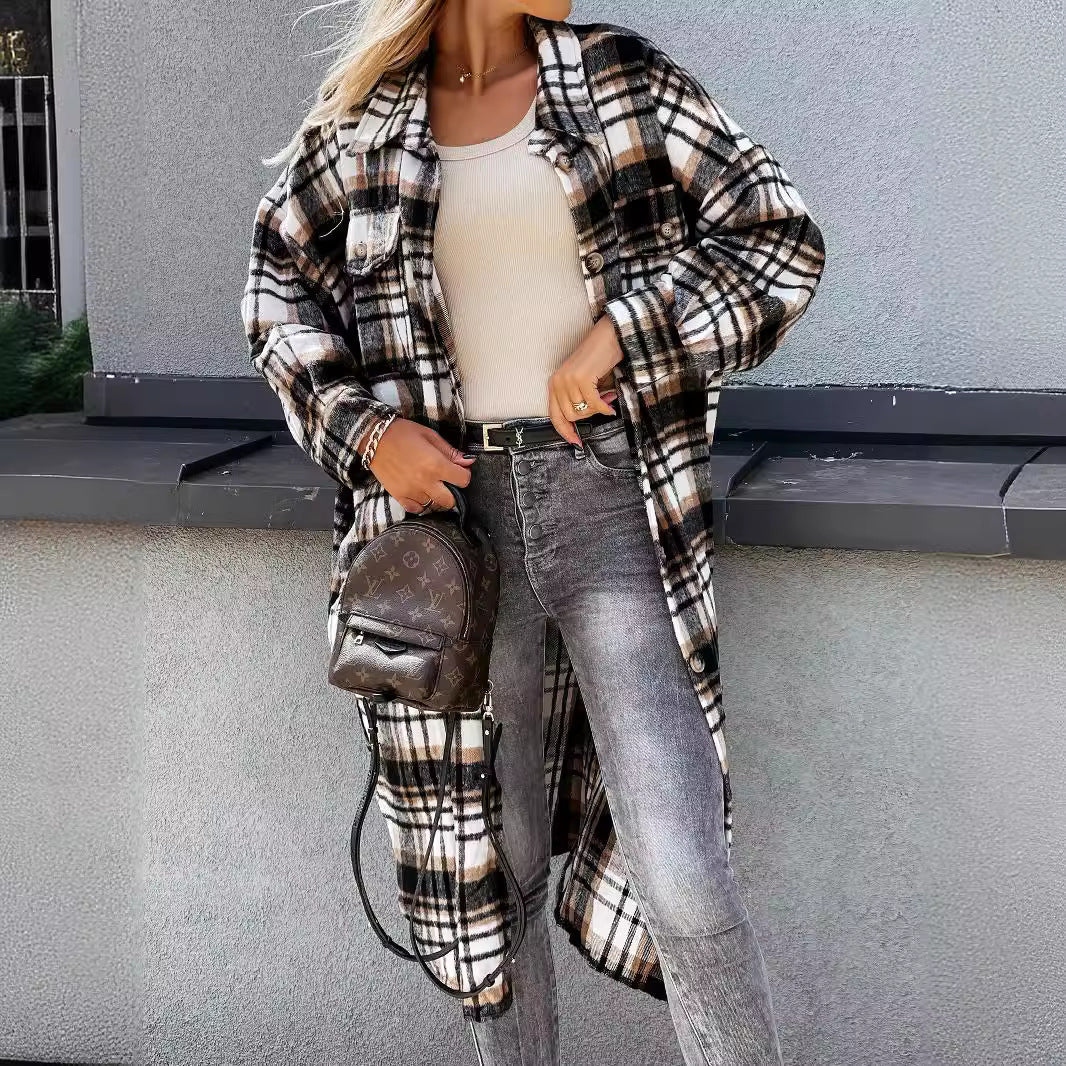 Damen Karierter Hemdblusenmantel aus weichem Baumwollmix EB