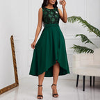 Damen Elegante Schnitt Midi-Kleid mit asymmetrischem Saum und floralem Oberteil EB