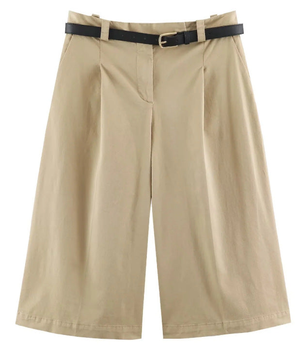 High-Waist-Culotte-Shorts mit Falten und Ziergürtel