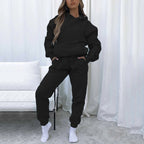 Damen nan Cropped Kapuzenjacke und High-Waist Jogginghose Set aus French Terry mit elastischem Bund EB