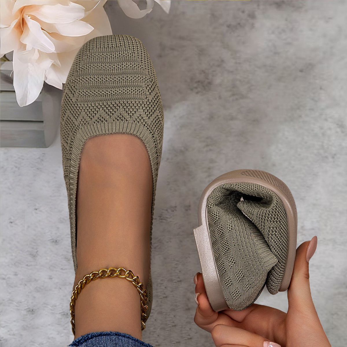 Damen Bequeme Ballerinas aus elastischem Strickmaterial mit flexibler Sohle EB