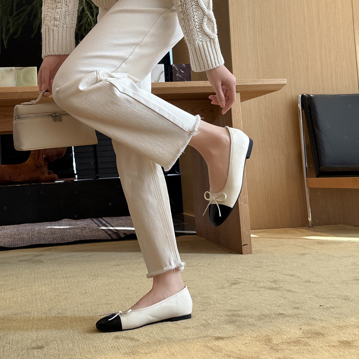 Damen Ballerinas mit eleganter Schleife und modischer Zweifarben-Optik EB