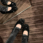 Damen Ballerinas mit glitzerndem Paillettenbesatz und weichem Riemendesign EB