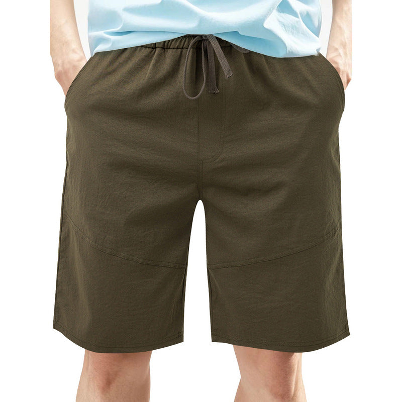 Knie lange Leinen-Mix-Shorts für Herren mit Kordelzug