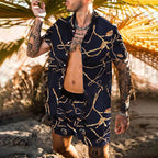 Herren Set: Kurzarmhemd mit Barockmuster und passende Shorts