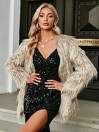 Damen Extravagante Kunstfelljacke mit flauschiger Textur EB