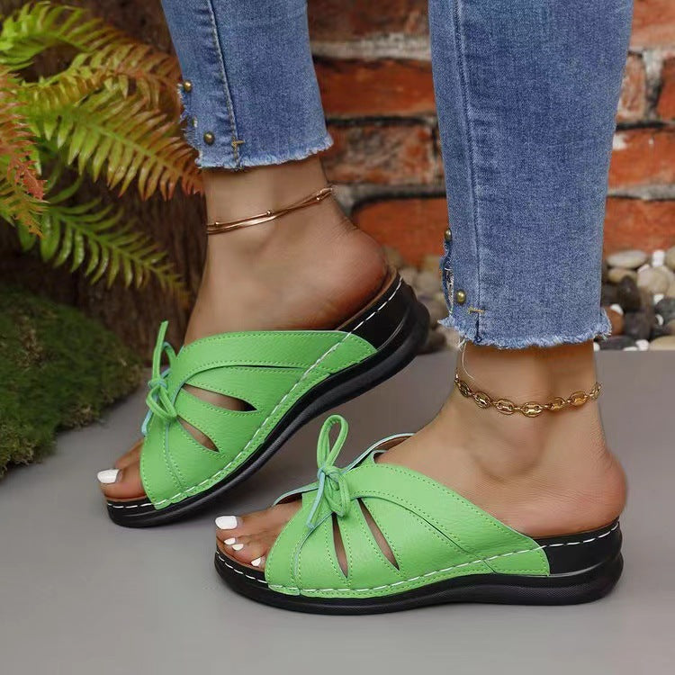 Damen bunte Slip-On Pantoletten mit dekorativem Knoten EB