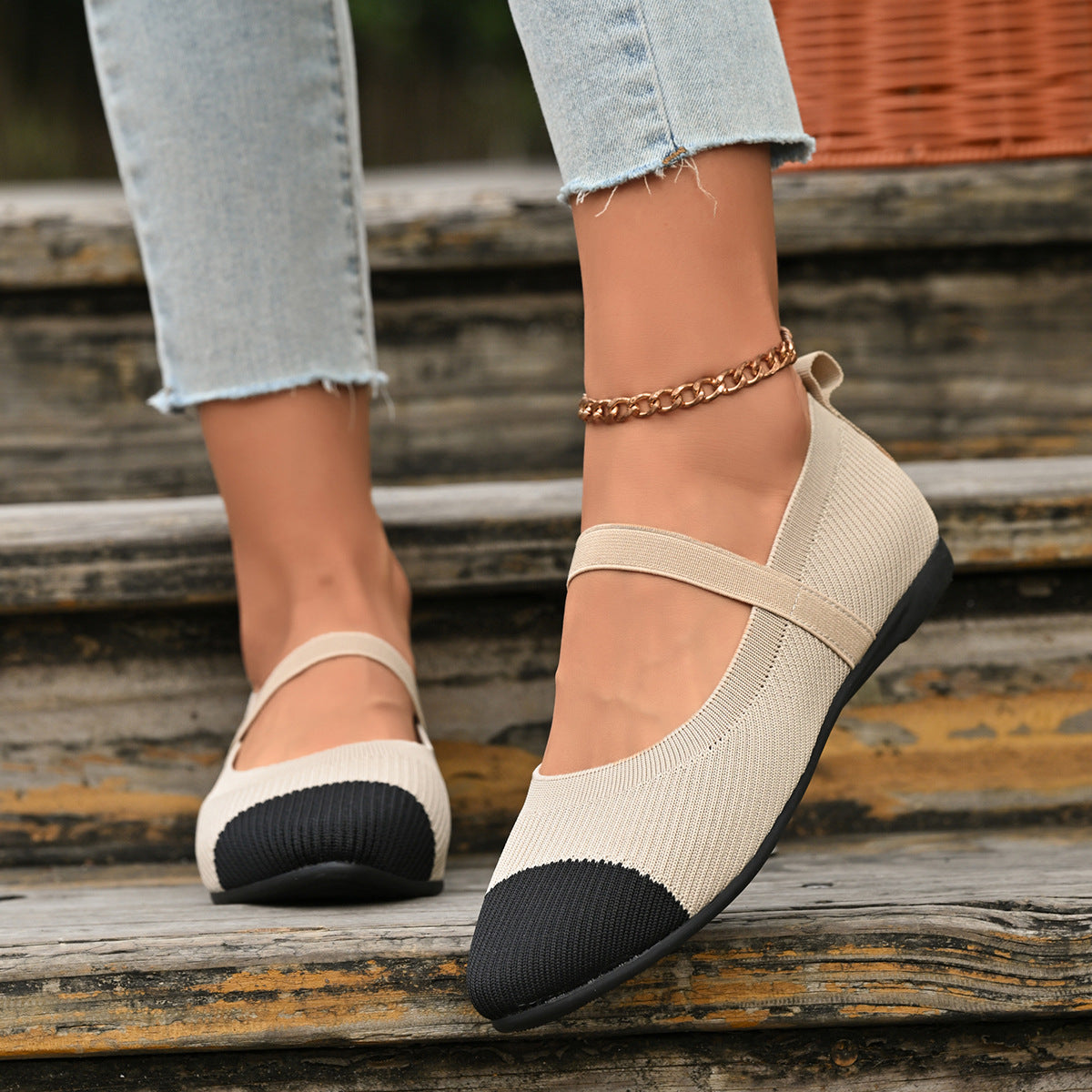 Damen Ballerinas mit elastischem Riemendesign und atmungsaktiver Textiloberfläche EB