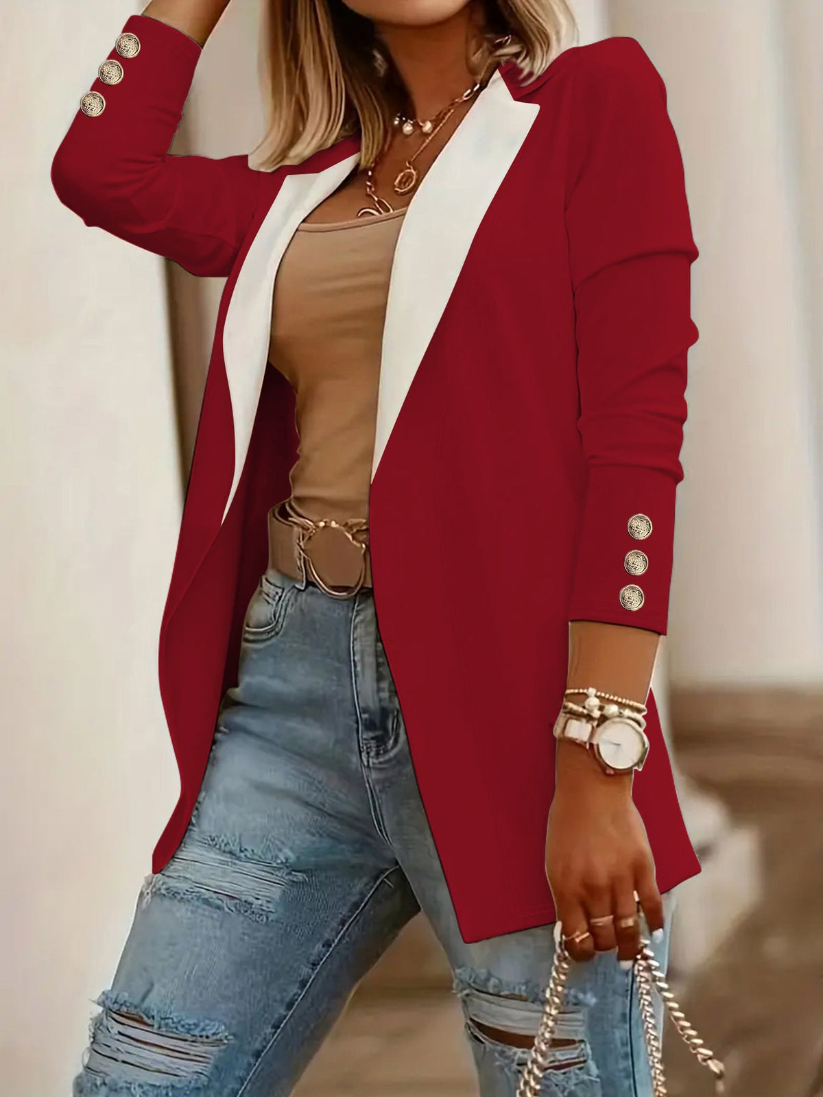 Damen Eleganter Blazer mit kontrastierenden Einsätzen EB