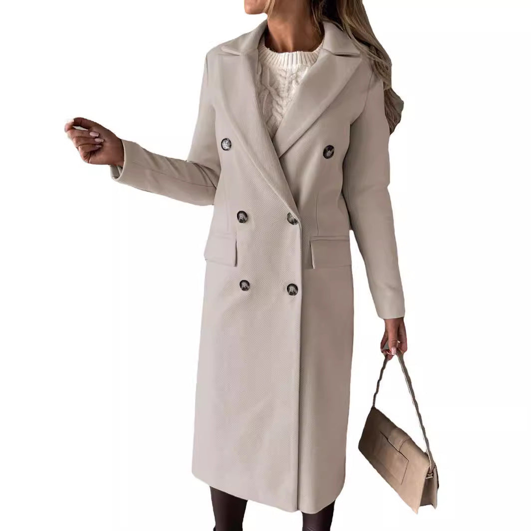 Damen eleganter Doppelreiher-Mantel mit modernem Schnitt und Taschen EB