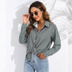 Damen nan geknotete Hahnentritt-Bluse mit Hemdkragen und durchgehender Knopfleiste EB