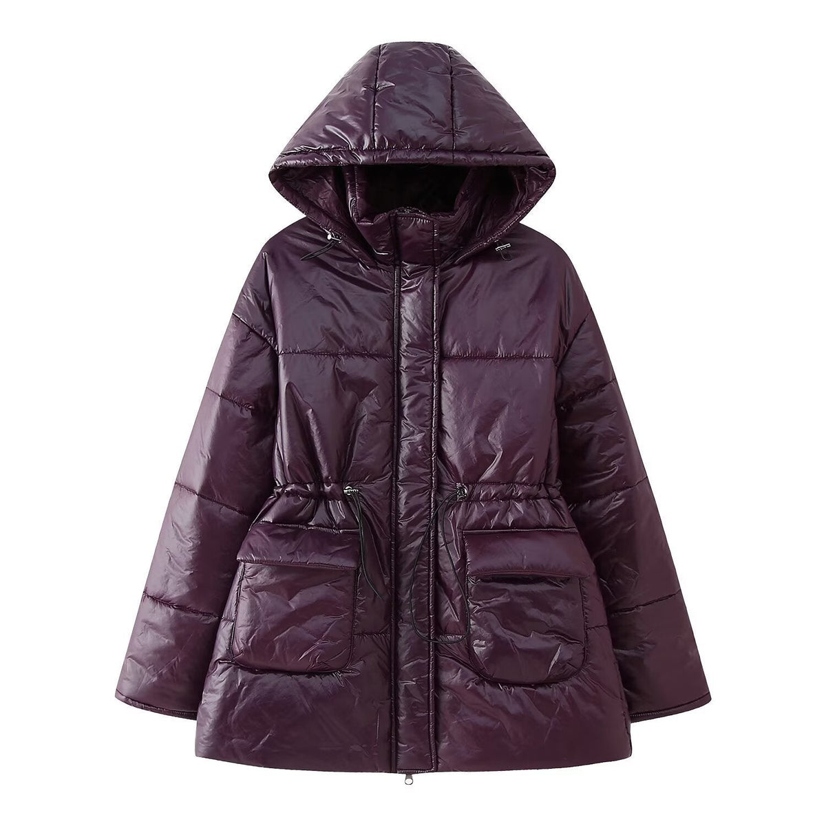 Damen gesteppte Übergangsjacke mit Kapuze und praktischen Eingrifftaschen EB