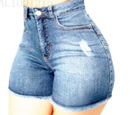 Damen Hoch taillierte Denim-Shorts mit fransigem Saum und figurschmeichelndem Schnitt EB
