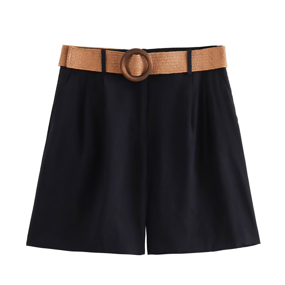Damen elegante Shorts mit breitem, geflochtenem Gürtel EB