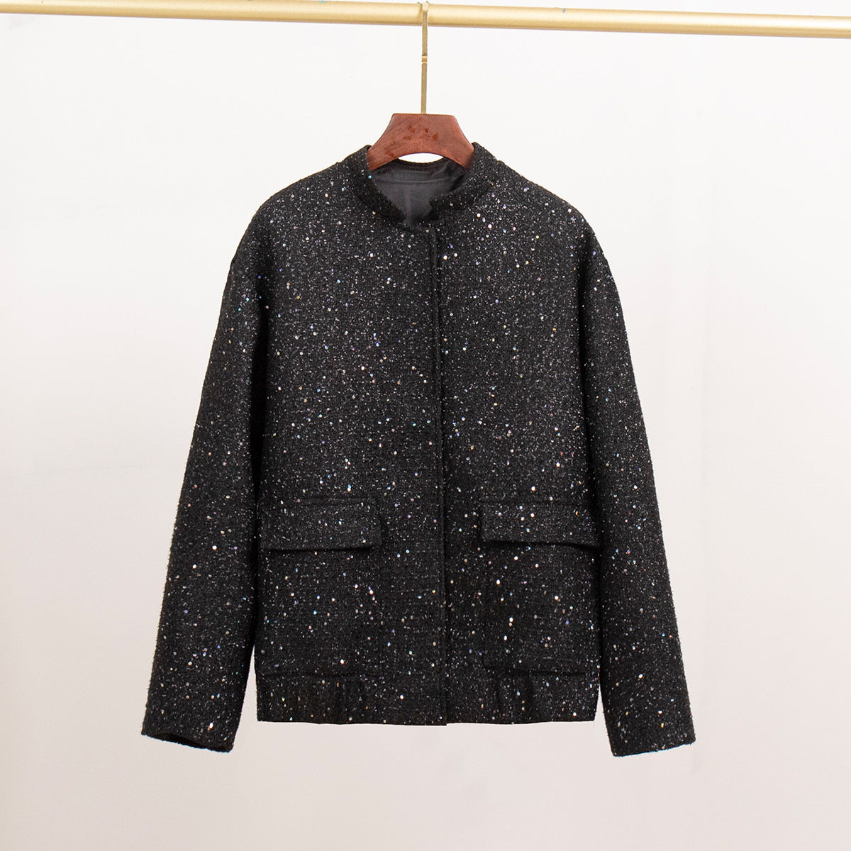Damen Glitzernde Stoffjacke mit kurzen Ärmeln EB