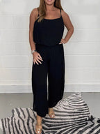Damen luftiger Jumpsuit mit weitem Schnitt und verstellbaren Trägern EB