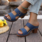 Damen Bequeme Holz-Blockabsatz-Sandaletten mit atmungsaktivem Design EB