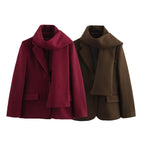 Damen eleganter Wintermantel mit schickem Kragen und passendem Schal EB