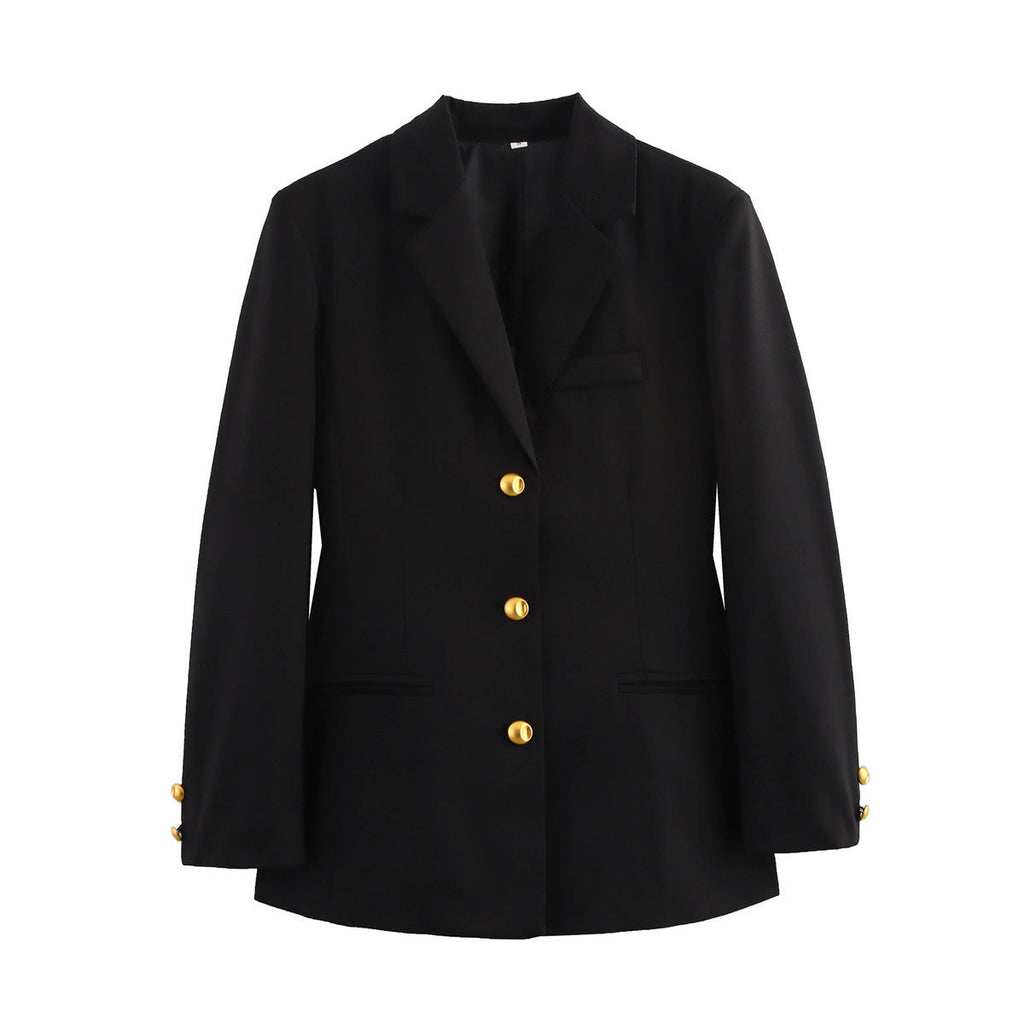 Damen elegante karierte Blazerjacke mit Goldknöpfen EB