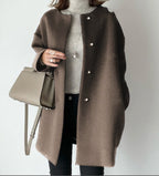 Damen Eleganter Oversized Wollmantel mit Doppelknopf-Verschluss und seitlichen Taschen EB