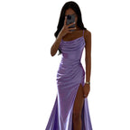 Damen Elegantes Maxikleid mit raffiniertem Drapé und hohem Schlitz EB