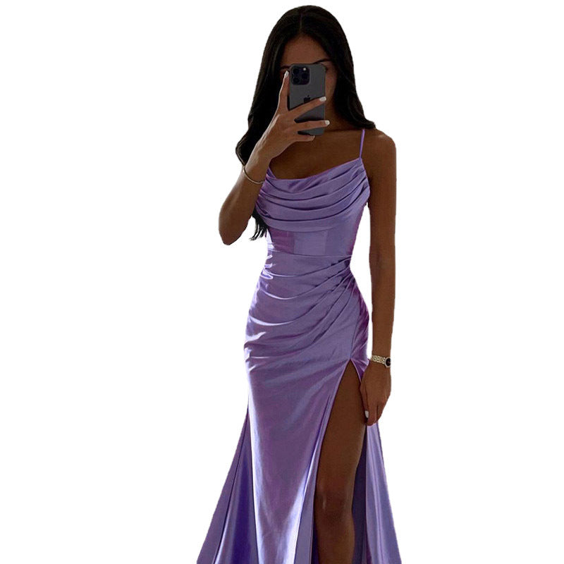 Damen Elegantes Maxikleid mit raffiniertem Drapé und hohem Schlitz EB