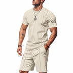 Herren-Set aus strukturiertem Jersey-Kurzarmhemd und passender Shorts mit Falten