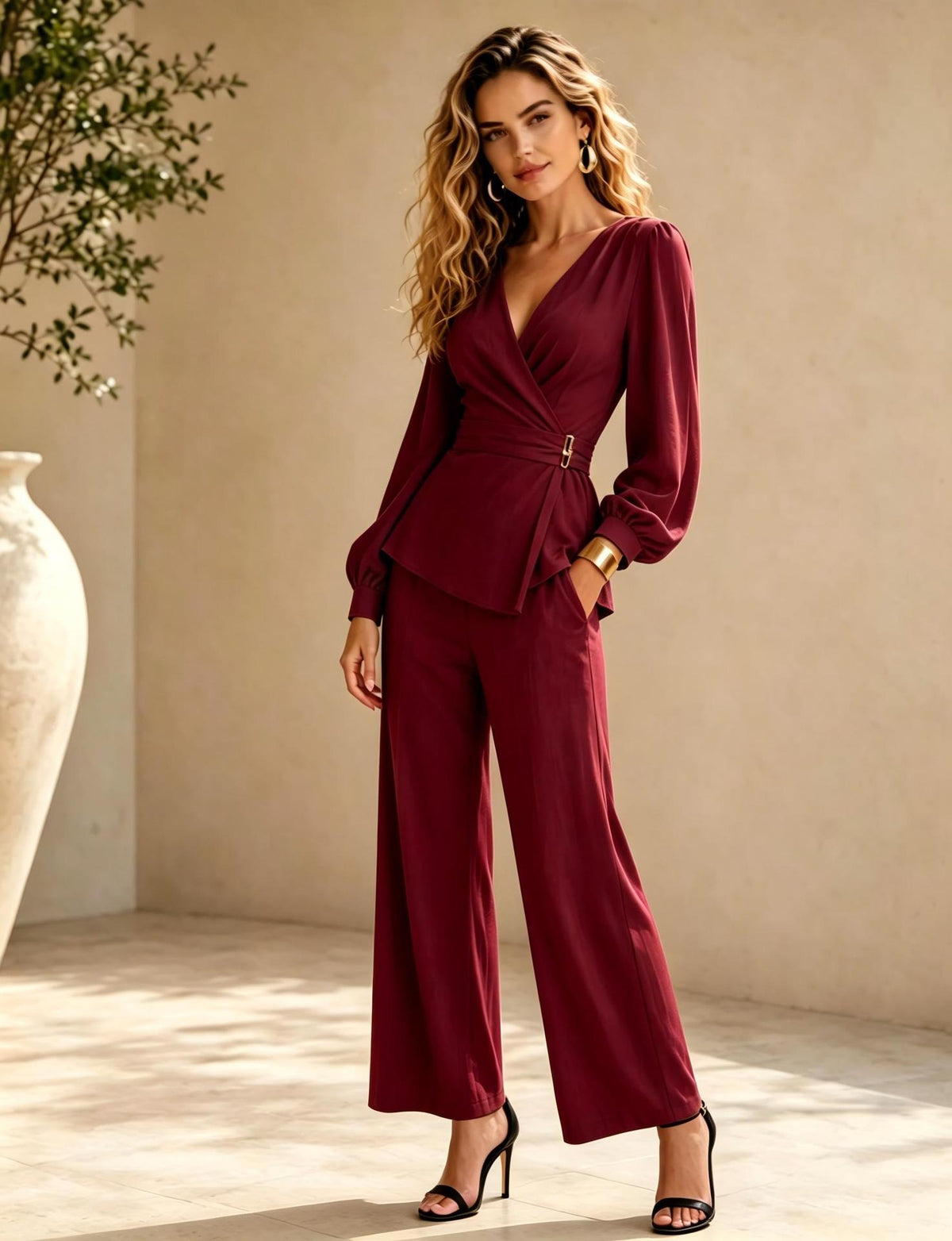 Eleganter Wickel-Jumpsuit mit weitem Bein