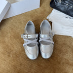 Damen Bequeme Ballerinas mit verstellbarem Riemchen und modischem Metallic-Finish EB