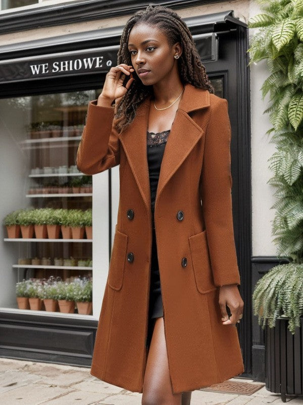 Damen eleganter Wollmantel mit doppelter Knopfreihe und praktischen Taschen EB