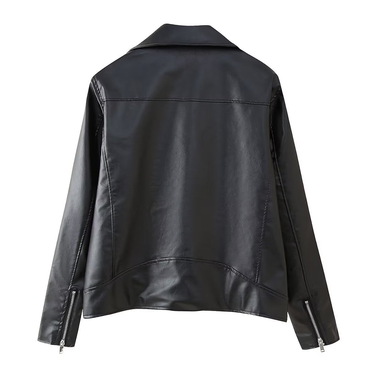 Damen Kunstleder Bikerjacke mit asymmetrischem Reißverschluss und dekorativen Zipperdetails EB