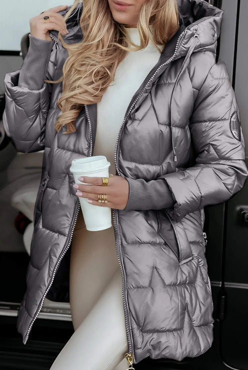 Damen Integrierte Kapuzenjacke mit steppendem Design EB