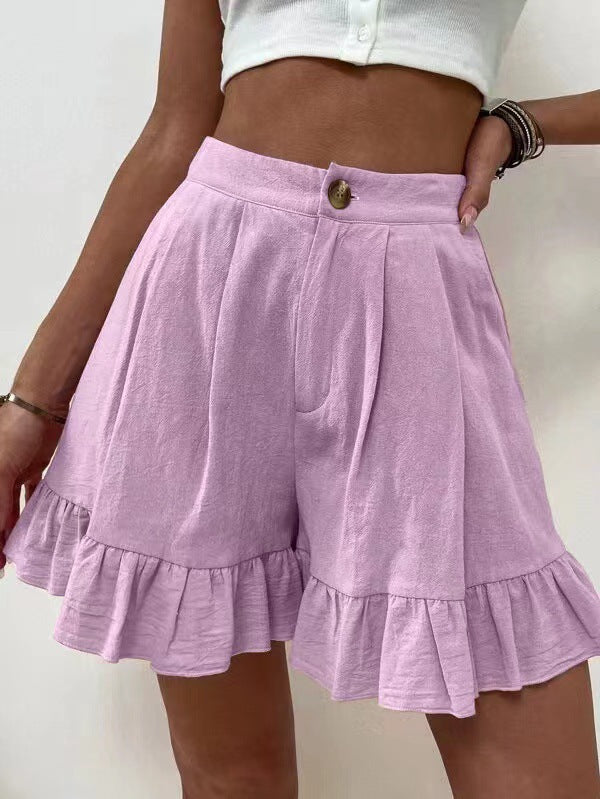 Damen Volant-Shorts mit elastischem Bund und seitlichen Taschen EB
