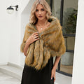 Damen Luxuriöser Kunstpelz-Cape mit flauschigem Kragen EB