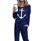 Damen lässiger Jumpsuit mit maritimem Anker-Print und praktischen Taschen EB