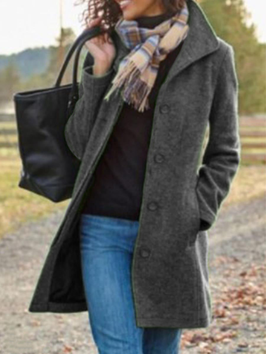 Damen Eleganter Wollmantel mit praktischen Taschen und klassischem Revers EB