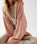 Damen Grobe Strickjacke mit offener Front und lässigem Look EB
