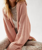 Damen Grobe Strickjacke mit offener Front und lässigem Look EB