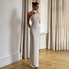 Damen Elegantes Maxikleid mit asymmetrischem Halterneck-Design EB