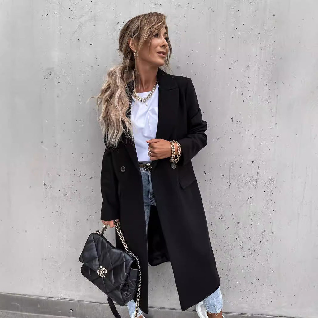 Damen eleganter Wollmantel im Oversized-Stil EB