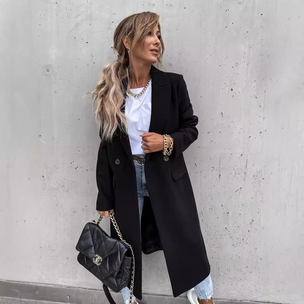 Damen eleganter Wollmantel im Oversized-Stil EB