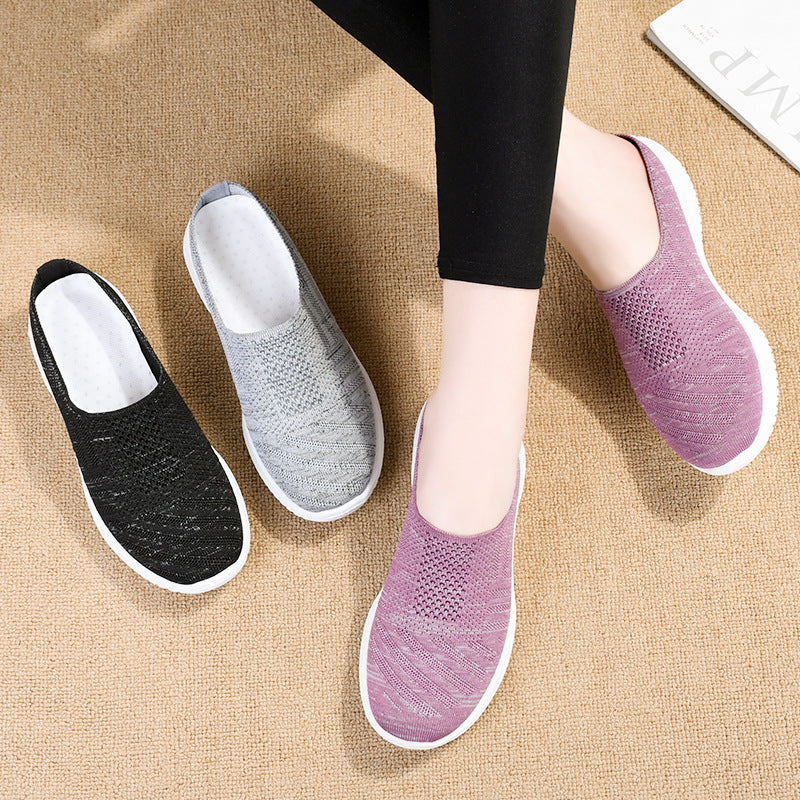 Damen Bequeme Stretch Slipper mit atmungsaktivem Strickdesign EB